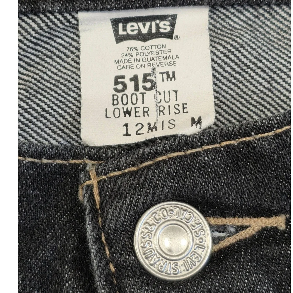Levis 515 Boot Cut Lower Rise Jeans Black Denim Womens‎ 12M Dark Wash 0402